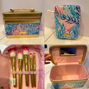 NWOT Lilly Pulitzer Make Up Case + Makeup Brush Set